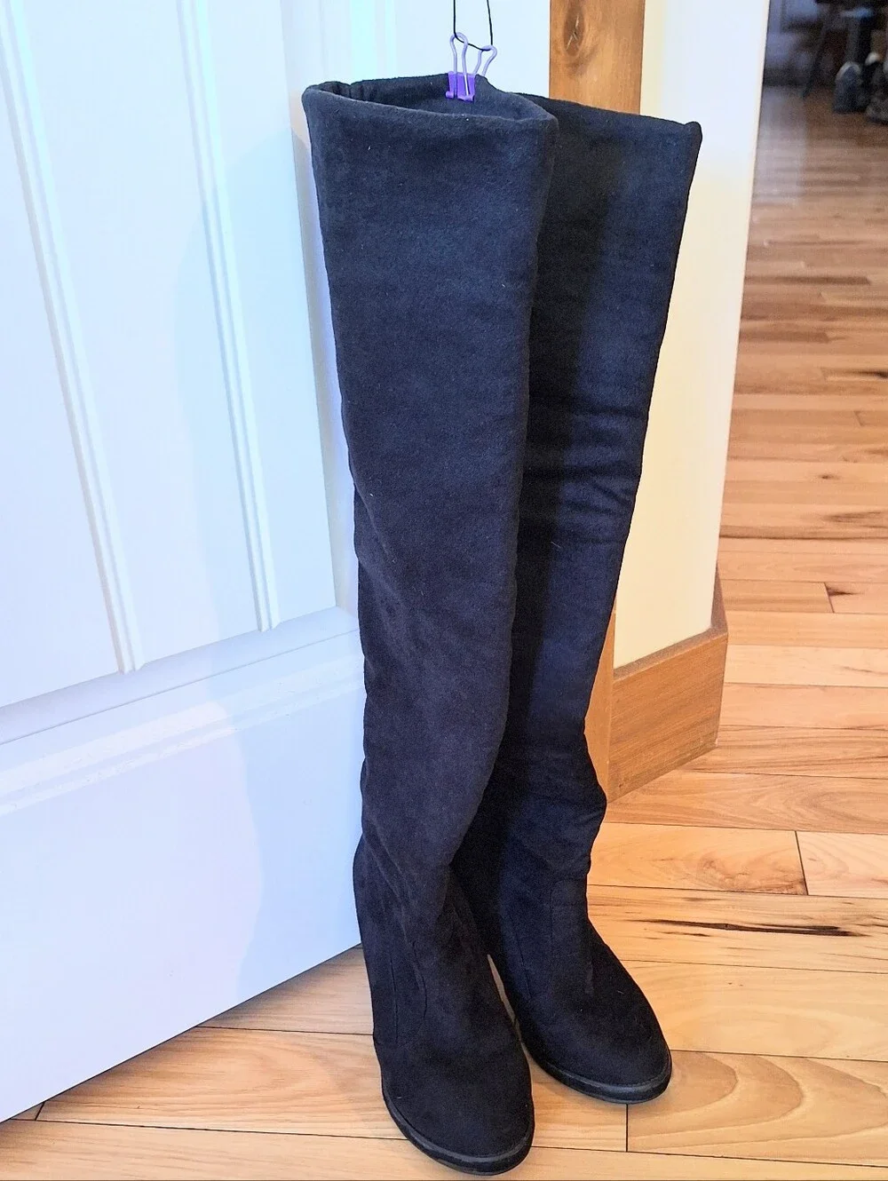 Boho Thick Suede Over The Knee Fold Down Platform Boots Black and Brown